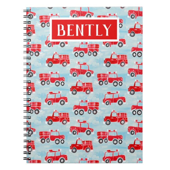 Personalised firetrucks boys custom name notebook (Front)