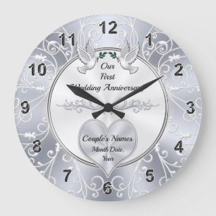 Personalised, First Anniversary Clock Gifts, Heart