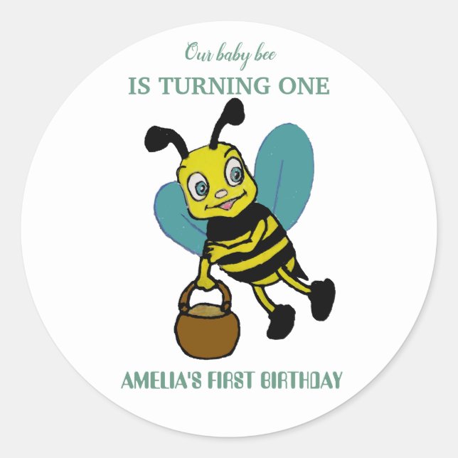 Personalised first birth year 1st birthday party classic round sticker (Front)