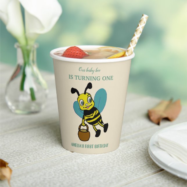 Personalised first birth year 1st birthday party paper cups (Insitu)