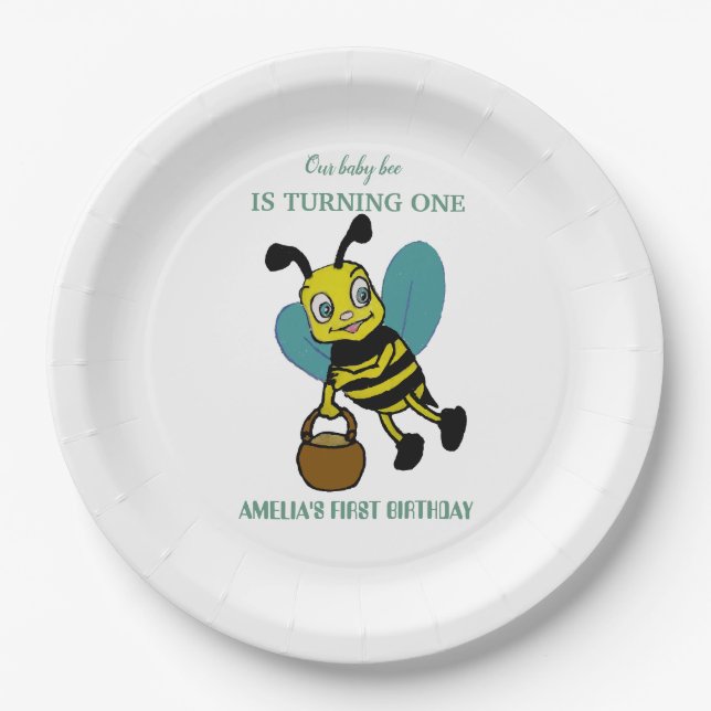 Personalised first birth year 1st birthday party paper plate (Front)