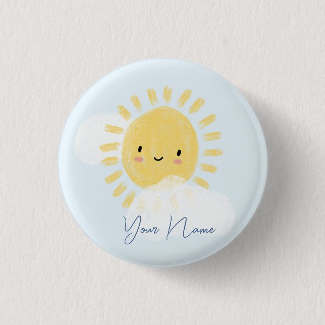 Personalised First Birthday Baby Shower Sunshine 3 Cm Round Badge (Front)
