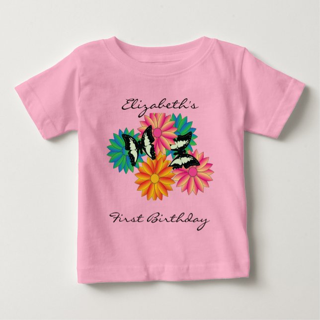 Personalised First Birthday Butterflies Baby T-Shirt (Front)