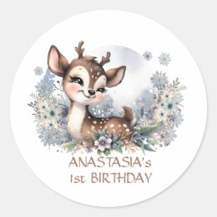 Personalised First Birthday Christmas cute deer Classic Round Sticker