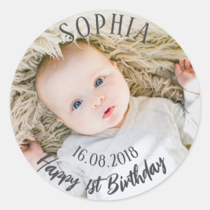 Personalised First Birthday Classic Round Sticker