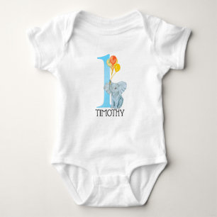 Personalised First Birthday Elephant Boy Baby Body Baby Bodysuit