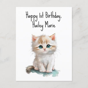 Personalised First Birthday Kitten with Blue Eyes  Postcard