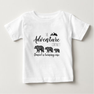 Personalised First Birthday Rustic Woodland Bears Baby T-Shirt