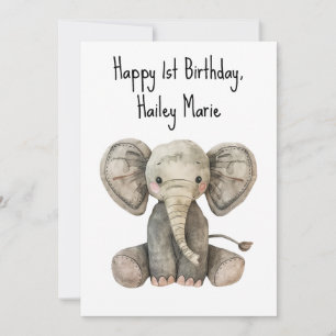 Personalised First Birthday Stuffed Elephant Card