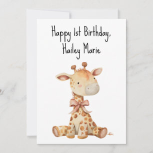 Personalised First Birthday Stuffed Toy Giraffe  Card