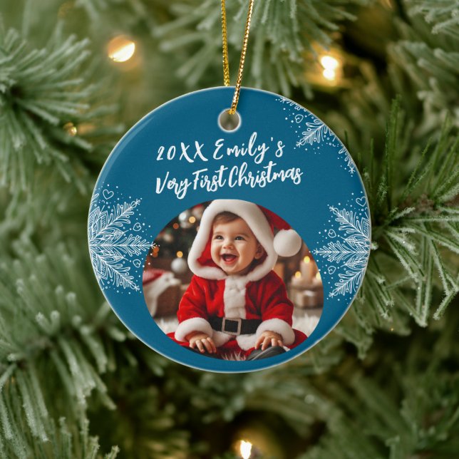 Personalised First Christmas Add Photo Snowflakes  Ceramic Ornament (Tree)