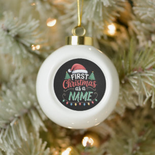 Personalised First Christmas As A Family Matching  Ceramic Ball Christmas Ornament