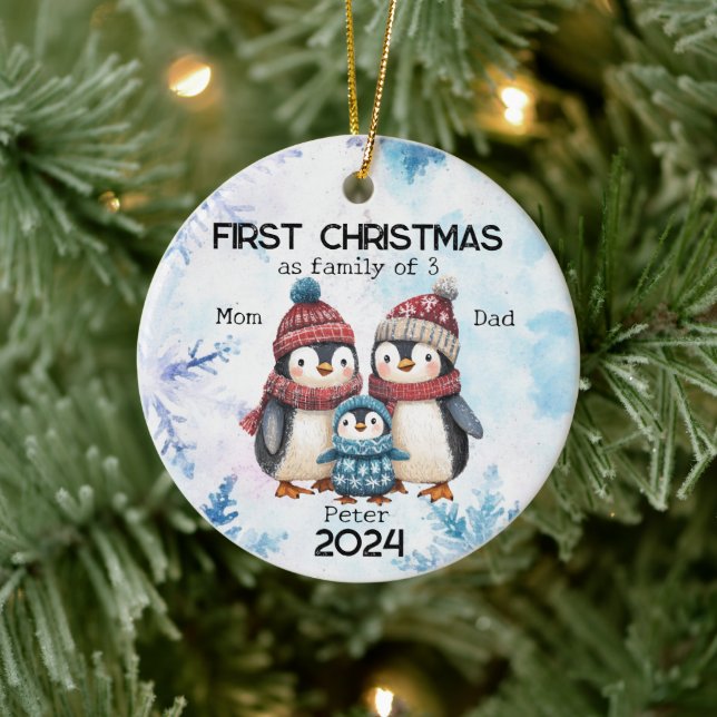 Personalised First Christmas as a Family of 3 Ceramic Ornament (Tree)