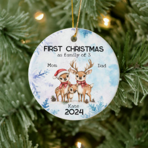 Personalised First Christmas as a Family of 3 Ceramic Ornament