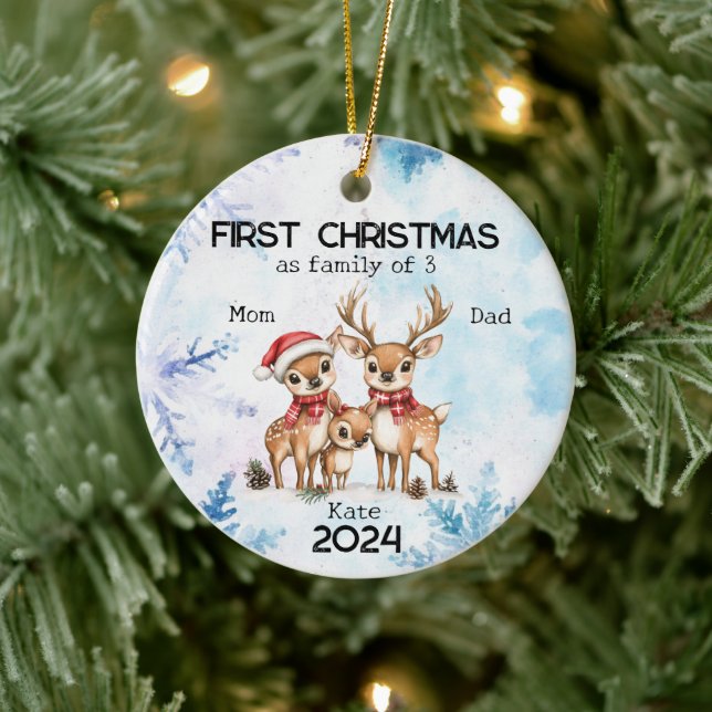 Personalised First Christmas as a Family of 3 Ceramic Ornament (Tree)