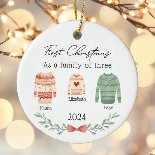 Personalised First Christmas as a Family of 3 Ceramic Ornament