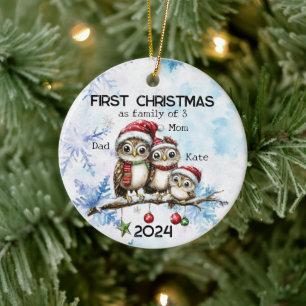 Personalised First Christmas as a Family of 3 Ceramic Ornament