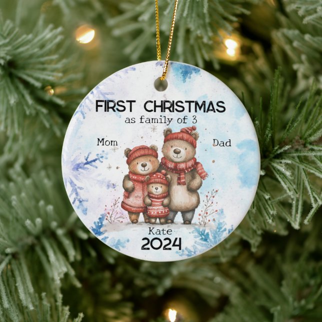 Personalised First Christmas as a Family of 3 Ceramic Ornament (Tree)
