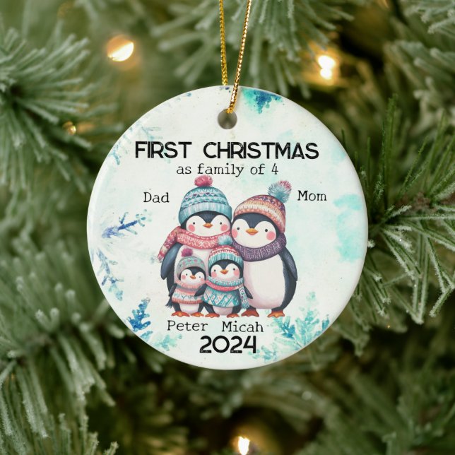 Personalised First Christmas as a Family of 4 Ceramic Ornament (Tree)