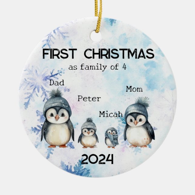 Personalised First Christmas as a Family of 4 Ceramic Ornament (Front)