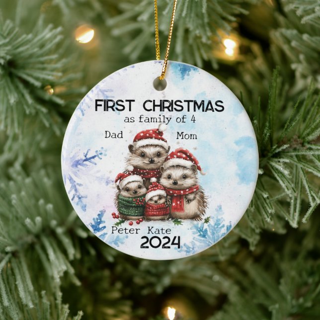 Personalised First Christmas as a Family of 4 Ceramic Ornament (Tree)