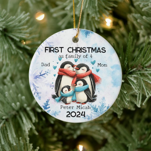 Personalised First Christmas as a Family of 4 Ceramic Ornament (Tree)