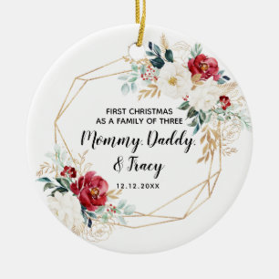 Personalised First Christmas As A Family of Three  Ceramic Ornament
