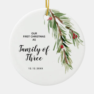 Personalised First Christmas as a Family of Three Ceramic Ornament