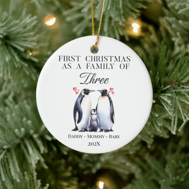 Personalised First Christmas as a Family of Three  Ceramic Ornament (Tree)