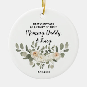 Personalised First Christmas As A Family of Three Ceramic Ornament