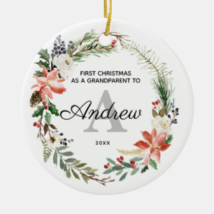 Personalised First Christmas As a Grandparent Ceramic Ornament