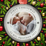 Personalised First Christmas as Big Brother Photo Metal Ornament<br><div class="desc">Personalise this ornament with a photo of your baby and their big brother to make a beautiful keepsake to hang on the tree.</div>