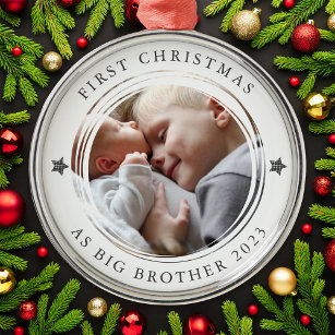 Personalised First Christmas as Big Brother Photo Metal Ornament