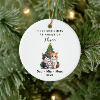 Personalised First Christmas As Family Of Three Ceramic Ornament