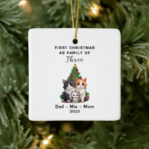 Personalised First Christmas As Family Of Three Ceramic Ornament