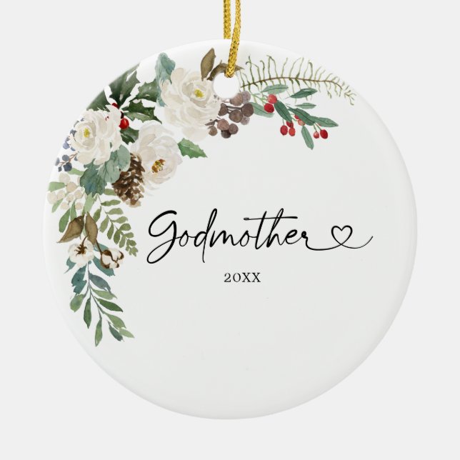 Personalised First Christmas As Godmother Gift Ceramic Ornament (Front)