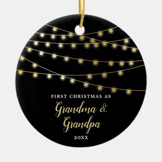 Personalised First Christmas As Grandma & Grandpa Ceramic Ornament (Front)