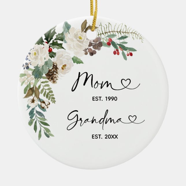 Personalised First Christmas as Grandmother Gift Ceramic Ornament (Front)