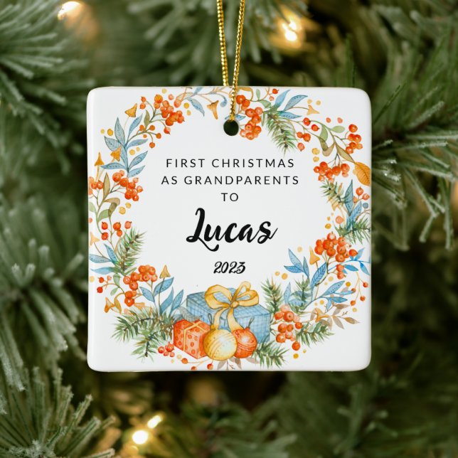 Personalised First Christmas As Grandparents   Ceramic Ornament (Tree)