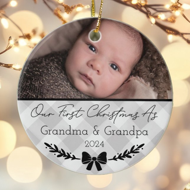 Personalised First Christmas As Grandparents Photo Ceramic Ornament (Creator Uploaded)