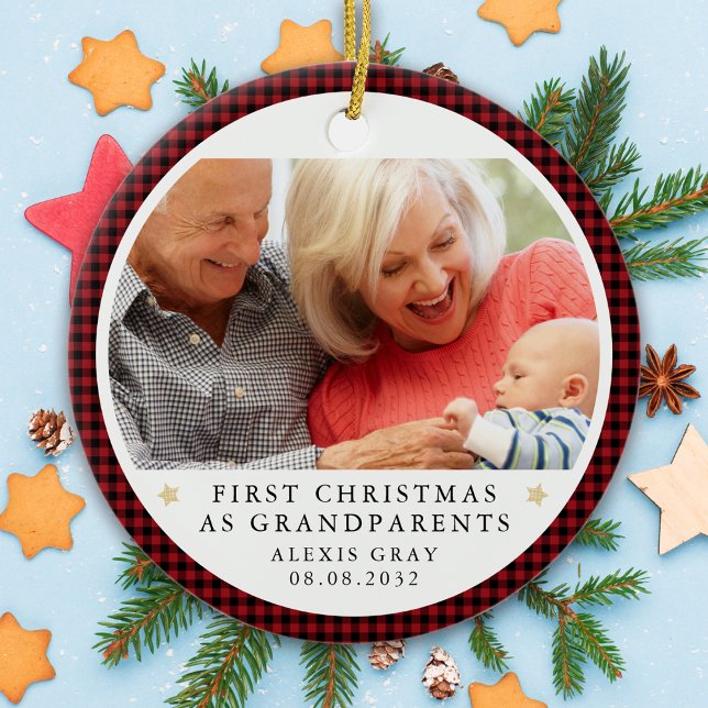 Personalised First Christmas as Grandparents Photo Ceramic Ornament (Creator Uploaded)