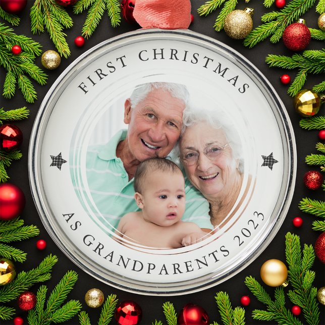 Personalised First Christmas as Grandparents Photo Metal Ornament (Creator Uploaded)