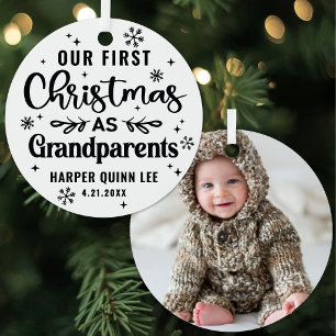 Personalised First Christmas As Grandparents Photo Metal Tree Decoration