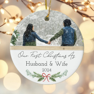 Personalised First Christmas As Husband & Wife Ceramic Ornament