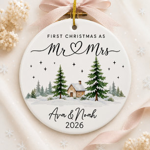 Personalised First Christmas as Mr and Mrs Ceramic Ornament