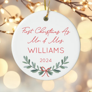 Personalised First Christmas As Mr & Mrs Festive Ceramic Ornament