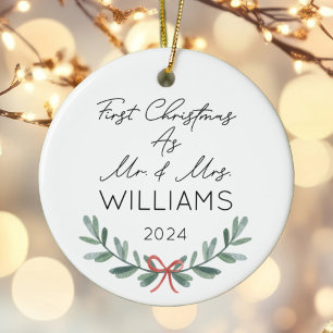 Personalised First Christmas As Mr & Mrs Festive Ceramic Ornament