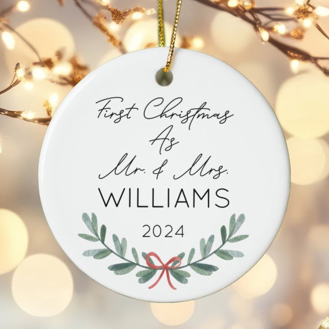 Personalised First Christmas As Mr & Mrs Festive Ceramic Ornament (Creator Uploaded)