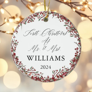 Personalised First Christmas As Mr & Mrs Festive Ceramic Ornament