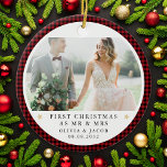 Personalised First Christmas as Mr & Mrs Photo Ceramic Ornament<br><div class="desc">Personalise this ornament with favourite photo from your wedding day for a keepsake ornament to hang on your tree</div>